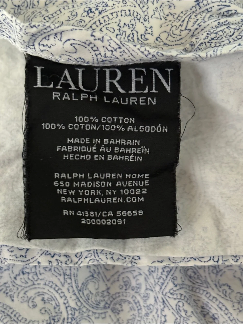 🐱Ralph Lauren Blue Ink Paisley Queen Flat sheet